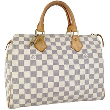 Borsa a mano Louis Vuitton Damier Azur Speedy 30 in pelle tessuto bianco 4125