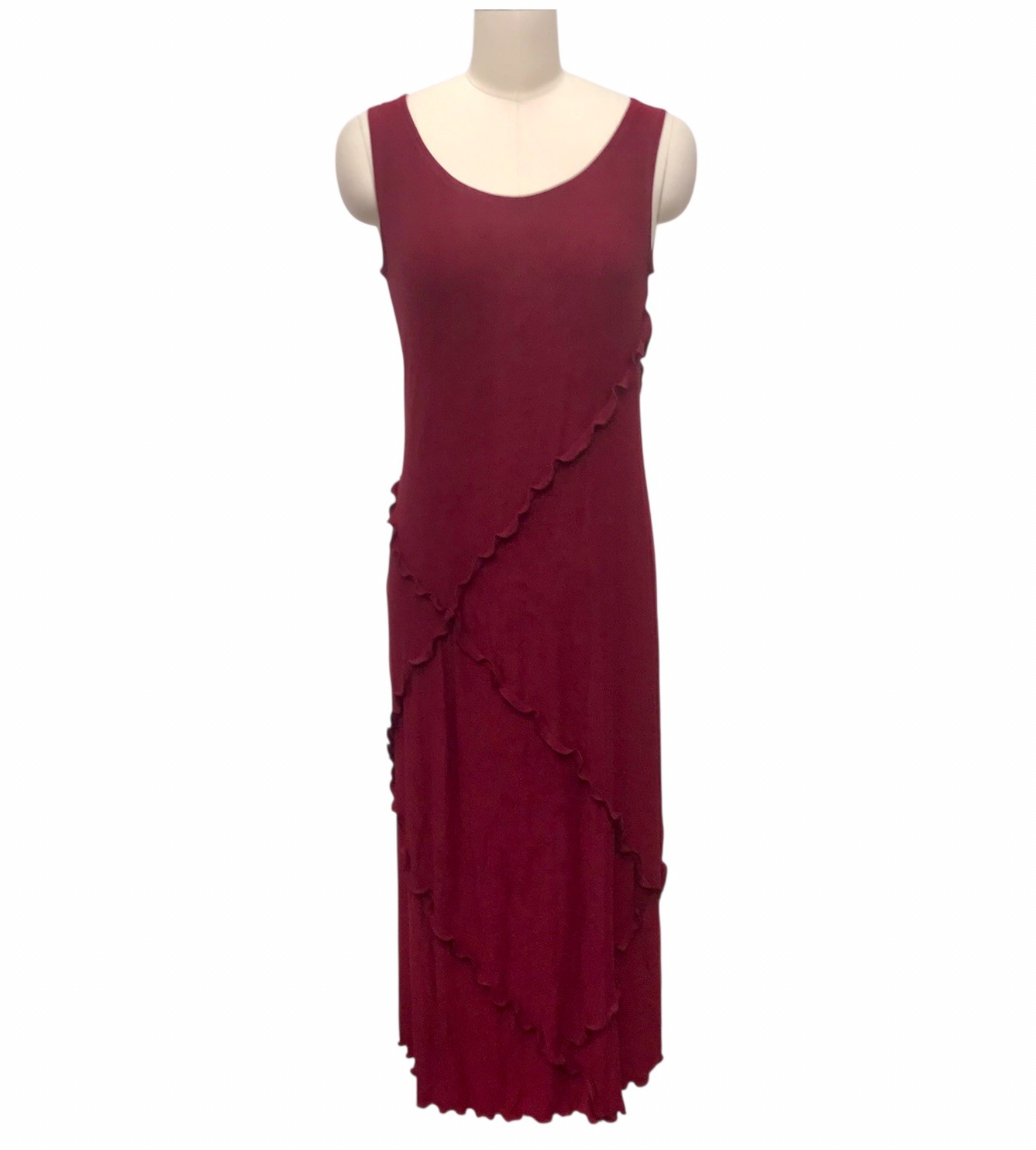 Vestido Midi De Colección Carol Little Boho Volantes Rojo Vino Profundo Acetato Artístico Viaje Talla 6