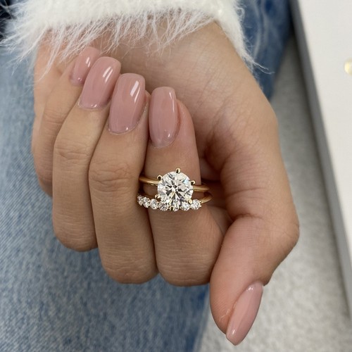 Diamond Band Set Ring Round VS1 E IGI Certified 2.7 CT Lab created 18K Rose Gold - 第 8/11 張圖片