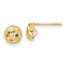 14k Madi K CZ D/C Children's Half Round Ball Post Earrings GK675