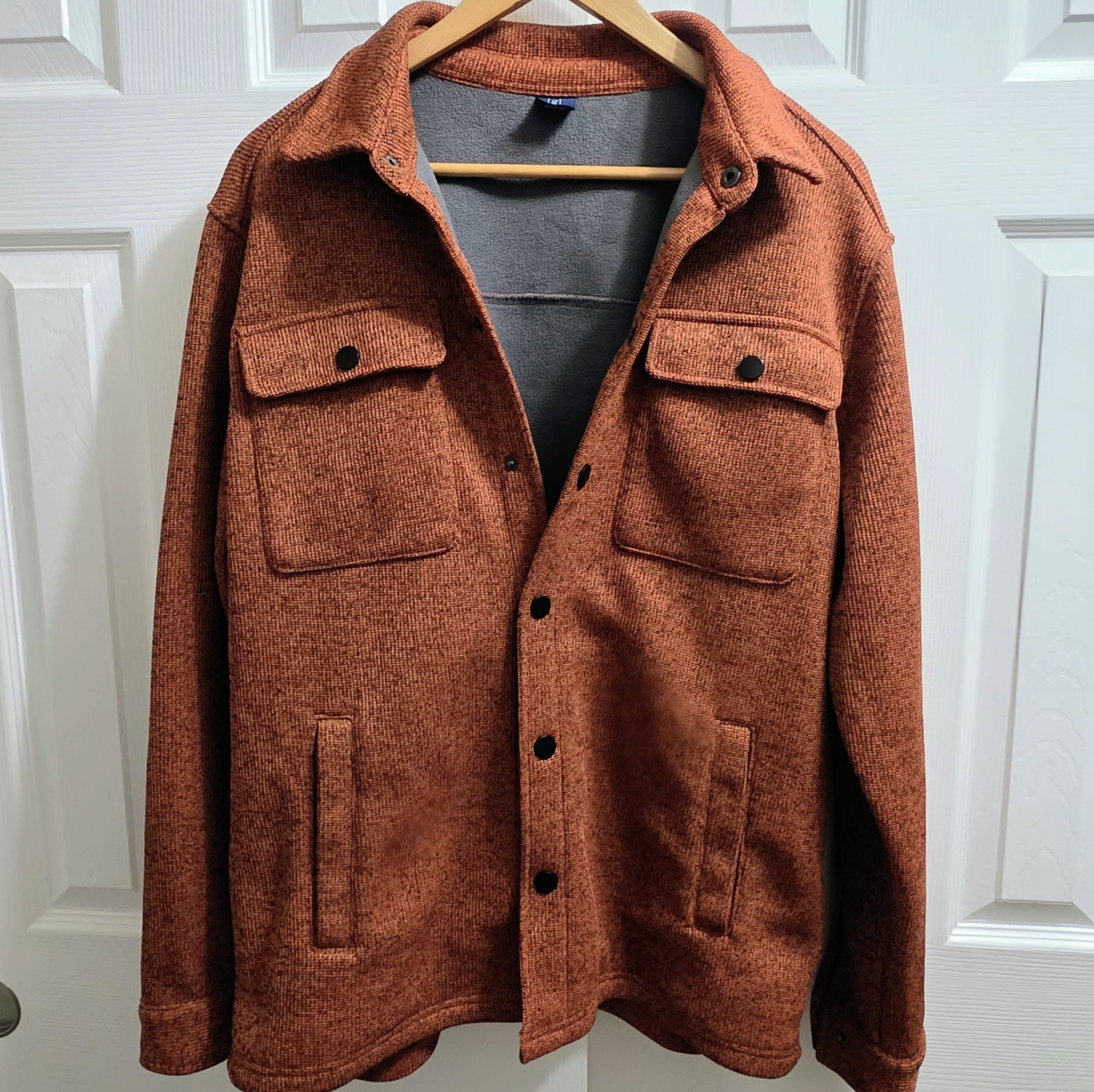 George Men’s Snap Button Knit Fleece Shirt Jacket Size M Burnt Orange