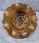 Northwood Marigold Carnival Glass Sunflower Footed Bowl Ruffled Edge