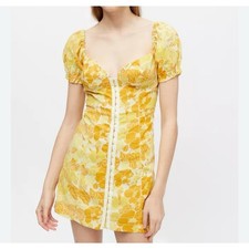 Urban Outfitters Mini Dress Size XS Yellow Floral Print Britney Hook and Eye UO