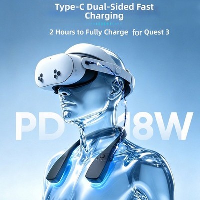 30W PD Hals Ladegerät entwickelt für VR-Headsets Quest3/3S/2/Pro ABS Build