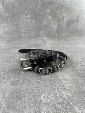 Vintage 00s Metal Chain Leather Belt Silver Black Gothic Style Size Adjustable