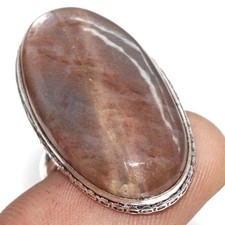 925 Silver Plated Sunstone Ring Handmade Gemstone Jewelry Size US 7 JW