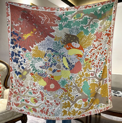 70% Cashmere 30% Silk Neckerchief Scarf 135X135cm Yellow bird Print Square Shawl