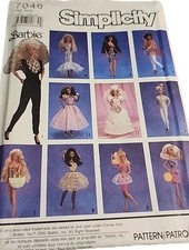 Simplicity 7046 Barbie Doll Wardrobe Pattern 90s Clothes Wedding Dress Party