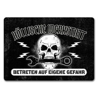 HöLlische Werkstatt FußMatte In 35X50 Cm Ohne Rand Mit Totenkopf Motiv