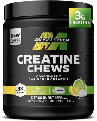 New MuscleTech Creatine Chews Citrus Burst   90 Chewable Tablets Exp 6/2027