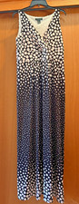 NWT LRL Ralph Lauren Maxi Dress Womens 14 Black/White Polka Dot Stretch Surplice