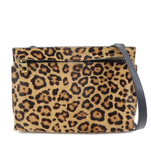 LOEWE Unborn Calf Leather Shoulder Bag Leopard Brown Black Authentic Used F/S