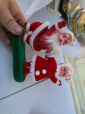 Vintage Flocked Dancing Plastic Santa Mrs. Claus - 5 Inch Figures