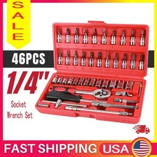 46 Pieces 1/4 " Drive Socket Ratchet Wrench Bit Bits Repair Tools Tool Kit 