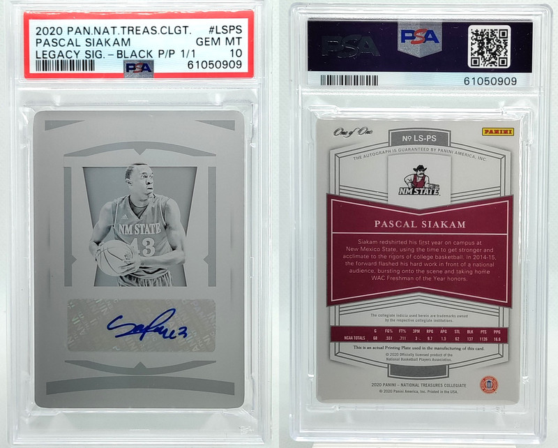 1/1 Pascal Siakam Auto PSA 10 2020 National Treasures Autograph Printing Plate