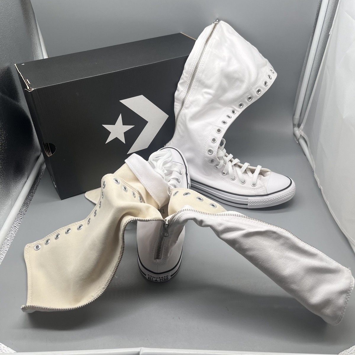 スラスターBXB CONVERSE ALL STAR CHUCK TAYLOR KNEE HIGH ZEBRA GLITTER SNEAKERS