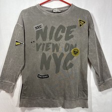 Zara Boys Distressed NYC Side Zip Sweatshirt Kids size 9-10 Gray Cool Kid NWT