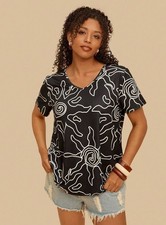 NEW PLUS SIZE 22 BLACK ABSTRACT PRINT V NECK TOP BLOUSE T SHIRT STRETCH CURVE