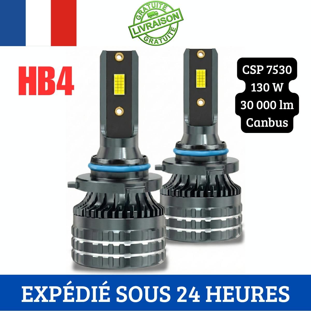 Ampoules LED HB4 9006 Canbus Blanc 6000K pour Phare Toyota et VW x2