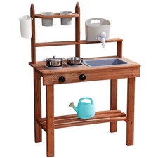 Mud Kitchen for Kids Outdoor, Wooden Outdoor Play Kitchen with Sink, Faucet, ...