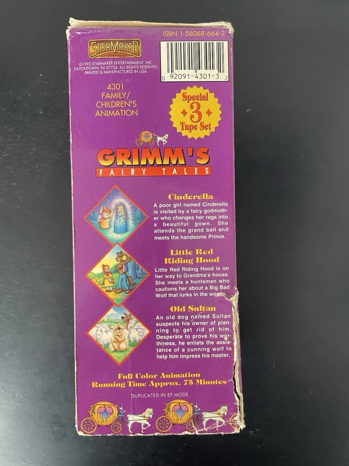 GRIMM'S FAIRY TALES 1993 VHS Cartoon Anime Cinderella 3 Tape Set - Image 3 of 4