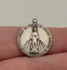 Vintage Antaya Miraculous Mary Catholic Medal Sterling Silver Pendant