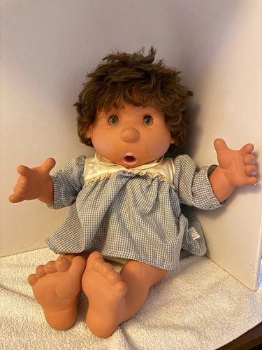 Vintage Cabbage Patch Kid Doll Brown Hair Blue Dress OAA 45300 16” 1990s