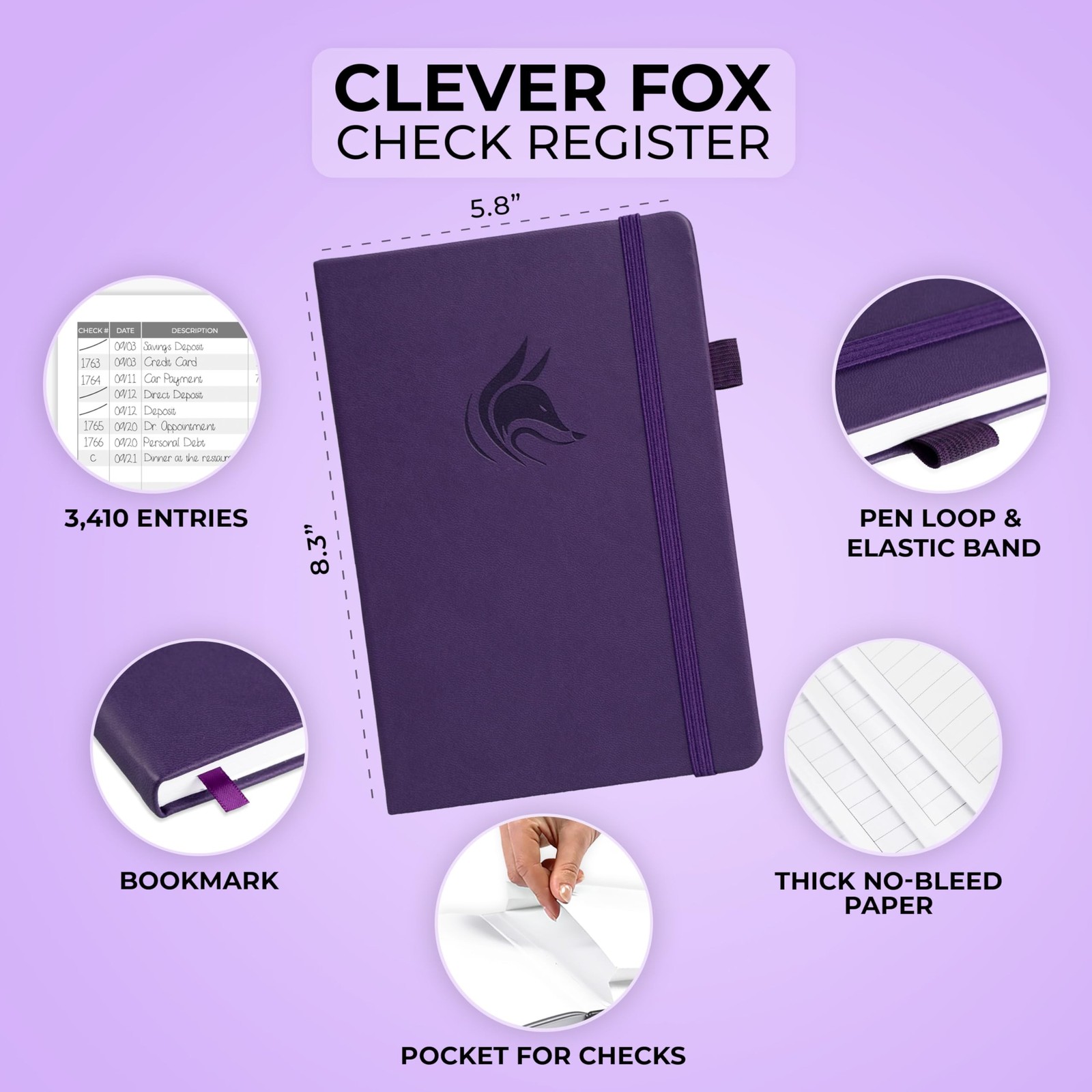 Clever Fox Check Register – Deluxe Checkbook Log with Check & Transaction