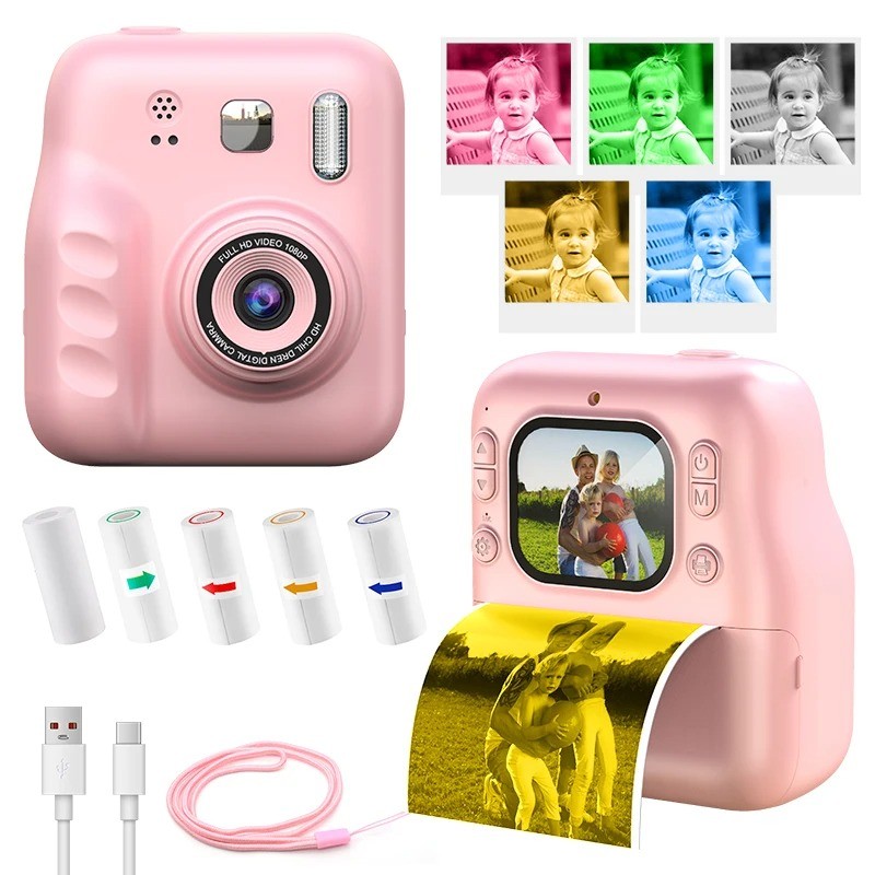 Kids Mini Instant Print Camera with 2 Rolls Print Paper Thermal Printer Portable