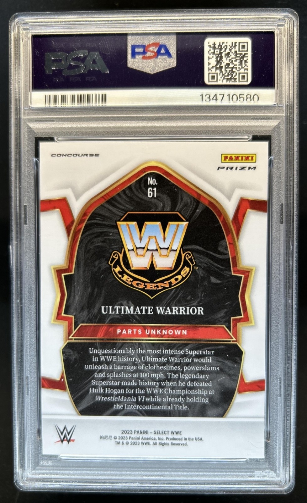 2023 Panini Select WWE Ultimate Warrior Orange Flash Prizm Concourse #61 PSA 9 view 2