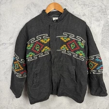 Parvati Diffusion Wool Zip Up Jacket M Aztec Southwestern Black Nepal Boho