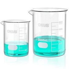 Scientific Glass Beaker Set, 2 Sizes 1000ml 2000ml, 3.3 Borosilicate Griffin ...