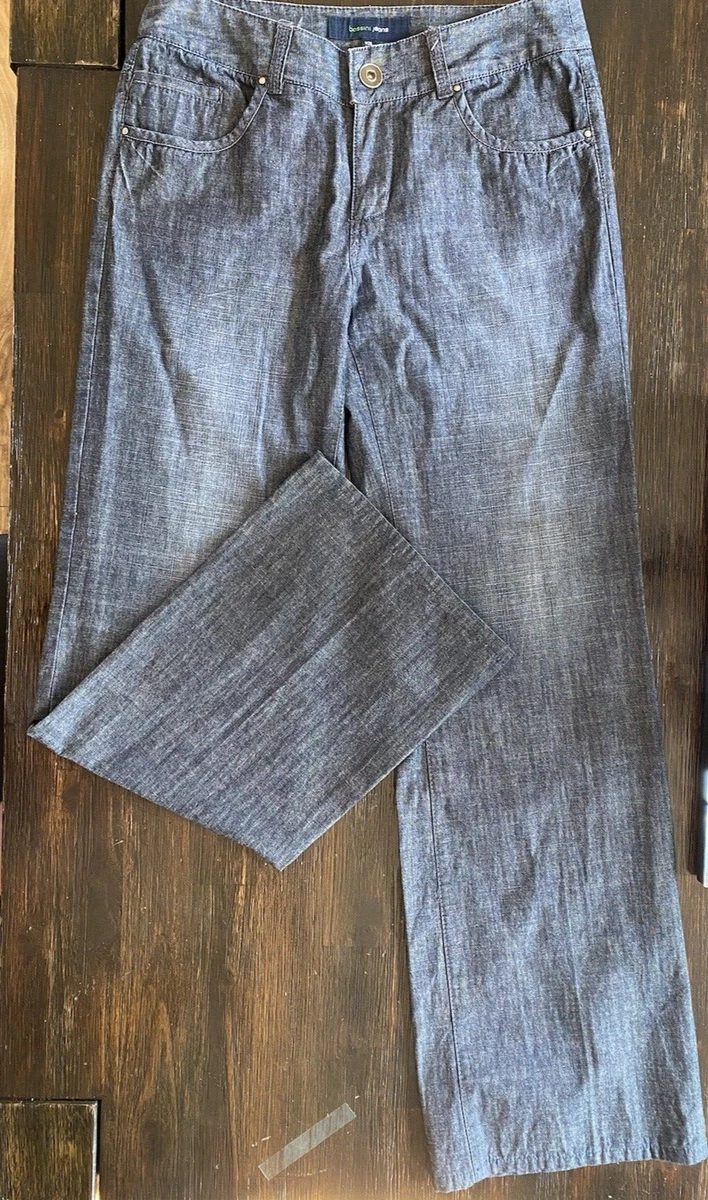 Bossini Womens Blue Gray Wide Leg Denim Jeans Trousers Size Medium