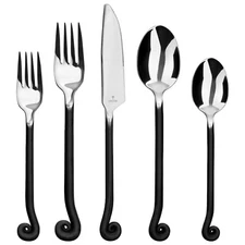 Twirl Black 20-Piece Forged Silverware Set for 4, 18/10 Stainless Steel Flatw...