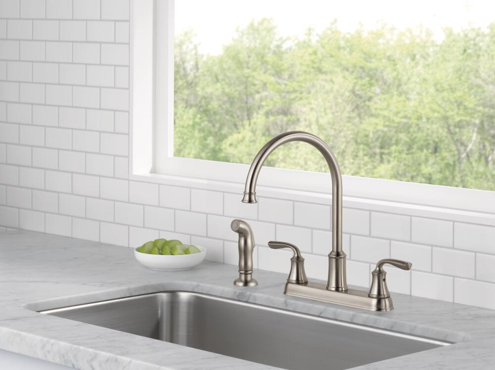 Delta Lorain 2 Handle Kitchen Faucet with Spray Stainless-Certified Refurbished