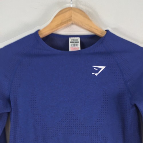 Gymshark womens t shirt M aus 10 blue long sleeve stretch round neck 105066 - Picture 2 of 8