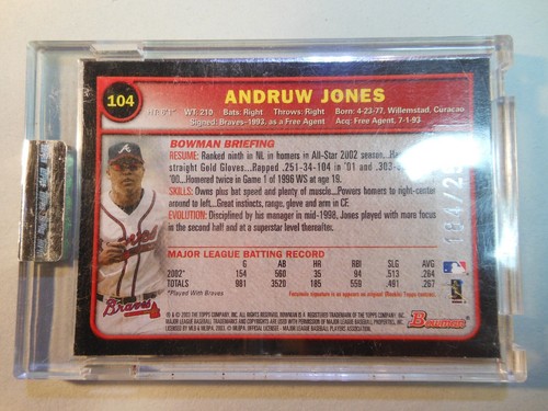 Tarjeta Bowman Andruw Jones 2003 plateada sin circular 184/250 SP 104 - Imagen 2 de 3