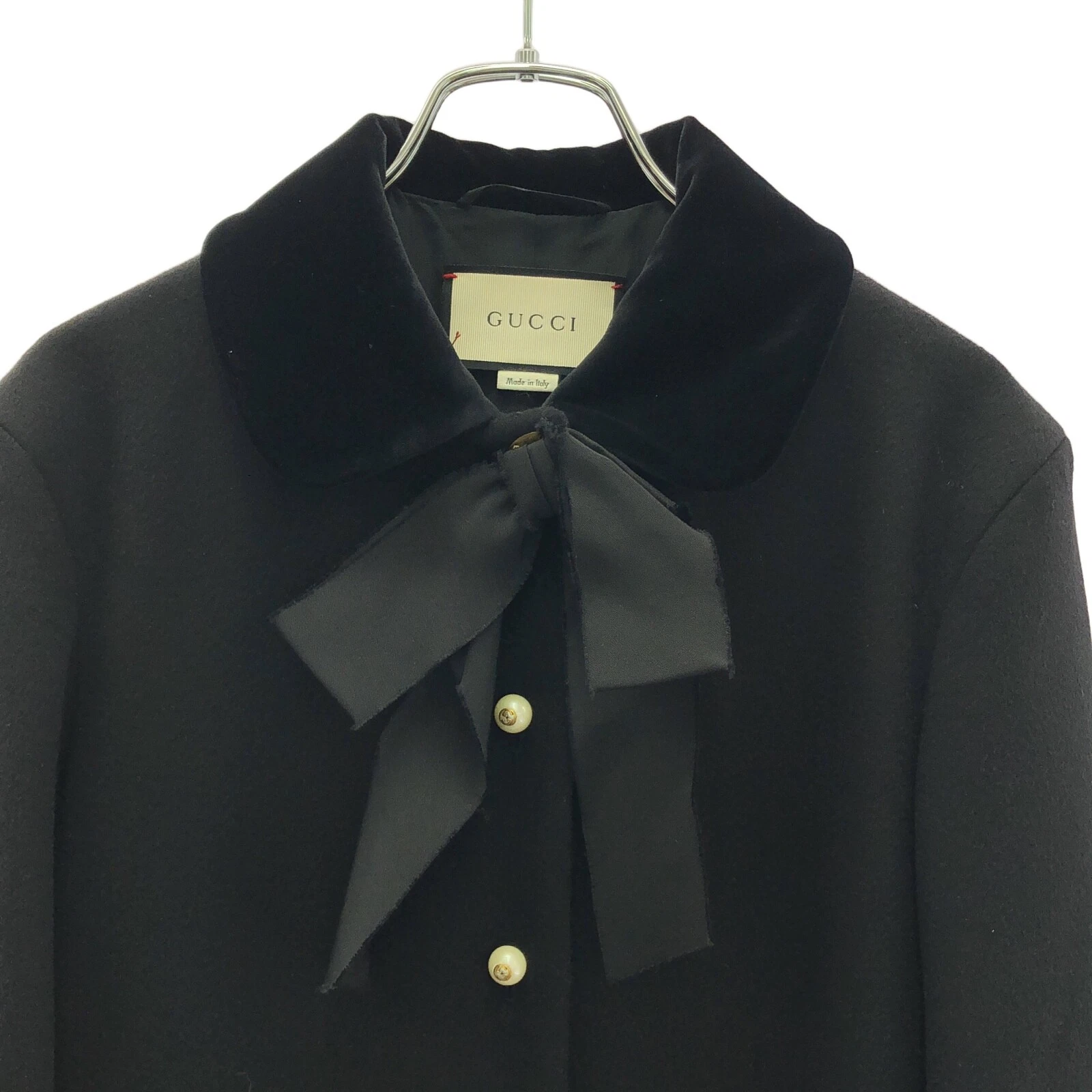 Cappotto Gucci fiocco cravatta pizzo orlo 475971 cotone acetato seta nero taglia 38 usato