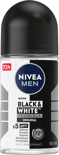 Men's Black & White Invisible Roll-On Deodorant 50ml 72H Sweat & Odor Protection - Picture 2 of 8