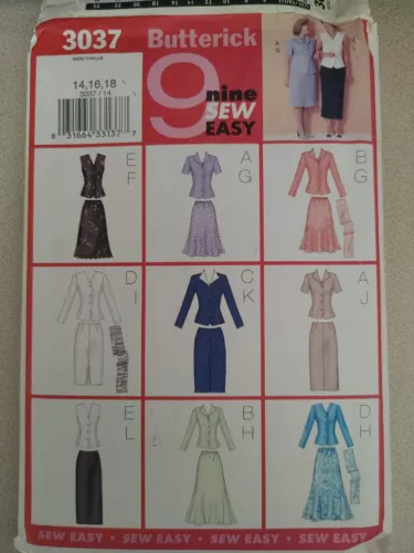 Butterick Pattern 3037 Sewing Pattern Misses Top Skirt Scarf Size 14 16 18