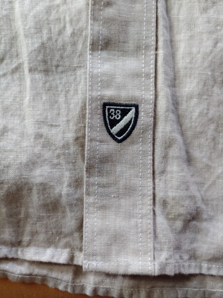 Camisa vintage Cremieux abotonada para hombre grande 100 % lino beige manga corta Foto 4 de 4