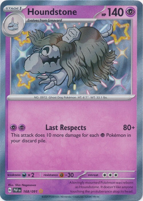Houndstone -  168/091  Shiny Rare Paldean Fates Pokemon TCG