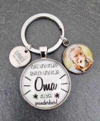 1 Schlüsselanhänger ' Oma du bist wunderbar + Foto ' Cabochon Anhänger
