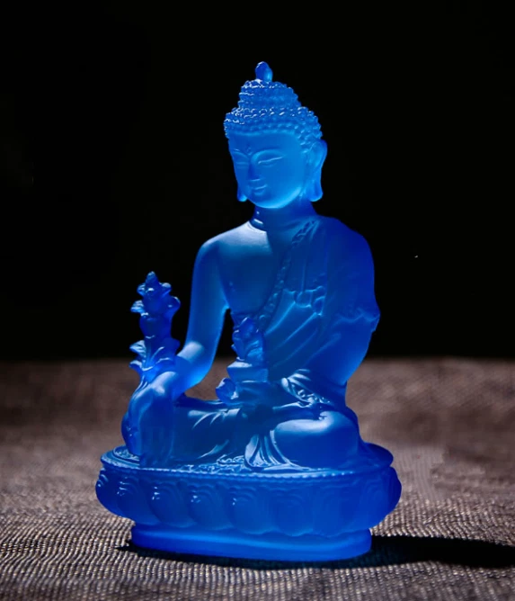 4.7" Tibetano Budismo Resina Loto Shakyamuni Menla Medicina Buda Estatua Foto 3 de 4