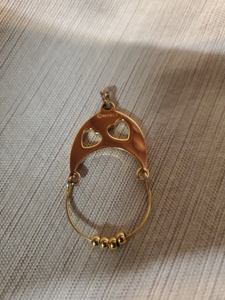 Vtg Gold Tone Hearts Charm Holder Beads Necklace Pendant Wedding