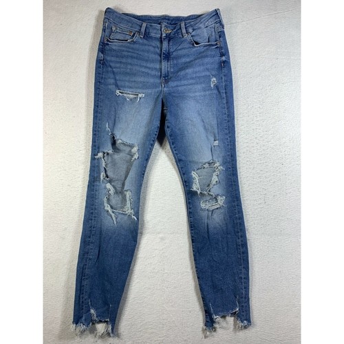 H&M &Denim Jeans Womens 31 Blue High Waist Ankle Super Skinny Chewed