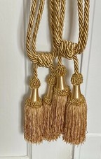 One Pair of 3" Double Tassel Tieback Champagne Gold Ivory