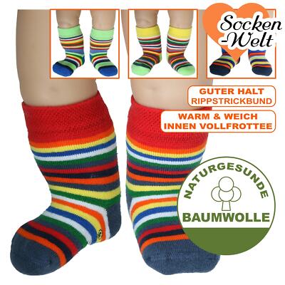 Dicke warme Thermo-Vollfrottee Baby-Söckchen mit Bio Baumwolle geringelt