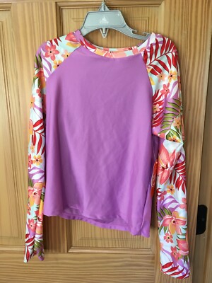 New Wonder Nation Floral Purple Rash Guard Top shirt 1pc Swimsuit