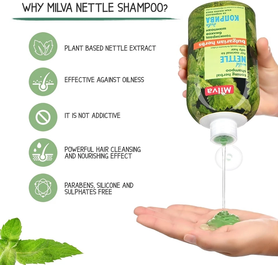 Natürlicher Brennnessel Extrakt Haarshampoo mit bulgarischen Kräutern von Milva - 200 ml - Bild 2 von 4